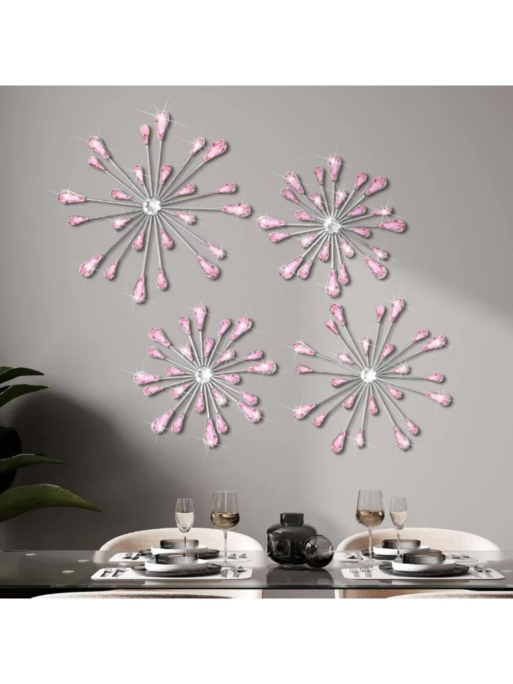 4 Pcs Starburst Wall Decor - Bling Crystal Teardrop 3D Hanging Art for Home